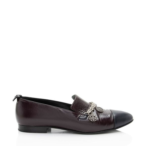 Chanel Shoes - Chanel Crackled Goatskin CC Charm Cap Toe Loafers - Size 7.5 / 37.5